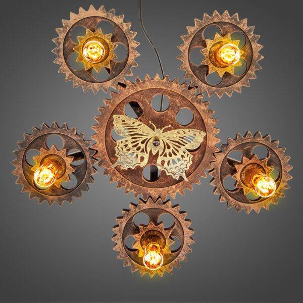 Lámpara 5 Socket E27 Mariposa + Engranes Rústico - Imagen 3
