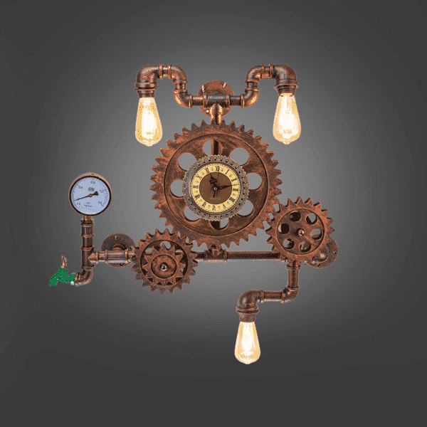 Lámpara 3 Socket E27 Reloj + Engranes Rústicos