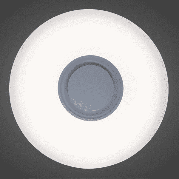 Lámpara para techo con bocina bluetooth, luz Fría y Cálida atenuable y aro RGB.