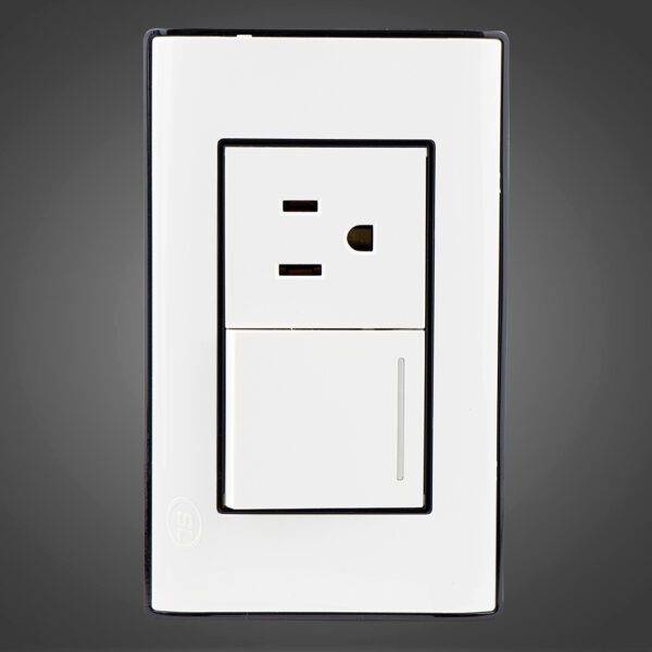 Interruptor conmutador más  receptáculo sencillo 2P+ T