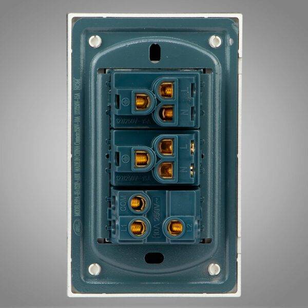 Interruptor conmutador más dos  receptáculos sencillos 2P+T - Imagen 2