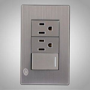 Interruptor conmutador más dos receptáculos sencillos 2P + T
