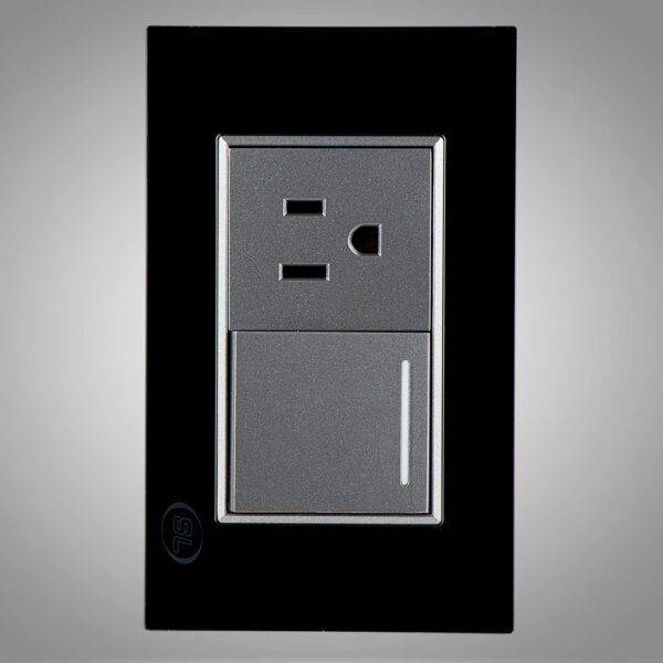 Interruptor conmutador más  receptáculo sencillo 2P + T