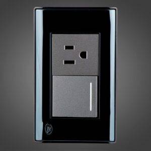 Interruptor conmutador más  receptáculo sencillo 2P + T